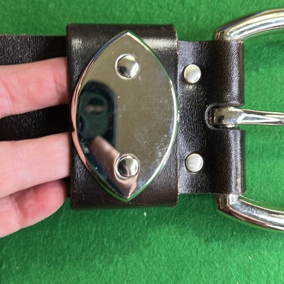 GILLES HERVE BLACK  SILVER BUCKLE  WIDE LEATHER BELT MADE IN  FRANCE SZ 80- 32 - Picture 7 of 15